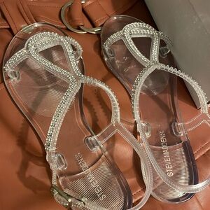 Steve Madden Clear Rhinestone T-Strap Jelly Sandals new 7